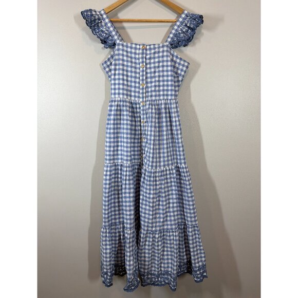 Shabby Chic Blue Checkered Dress SZ S Ruffled Sleeves Gingham Tiered Cottagecore - Picture 1 of 8